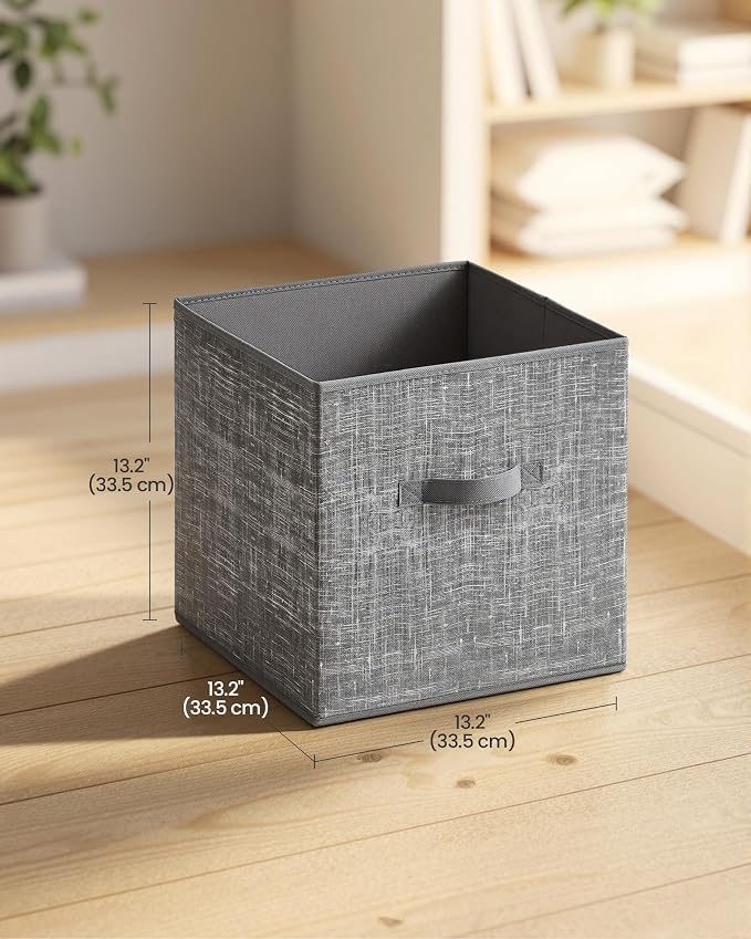 SONGMICS HOME Foldable Storage Cubes Set of 8, Fabric Shelf Organizer Bins with Handles, Closet Storage Boxes for Clothes, 13.2 x 13.2 x 13.2 Inches, Gray