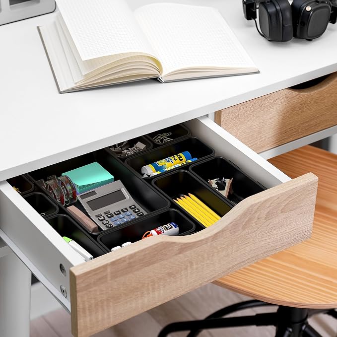 Simple Houseware Interlocking Desk Drawer Bins Organizer, 42 Packs, Black | Great for Makeup Vanity, Bathroom, Office Drawers