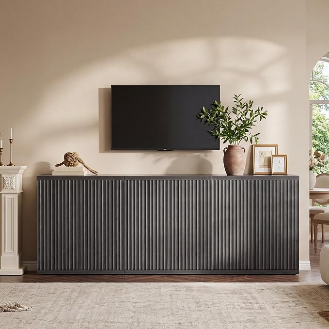 SICOTAS Buffet Cabinet with Storage Sideboard Cabinet with Doors & Shelves | Accent Sideboard Modern Credenza Fluted Storage Cabinet Mid Century Media Console for Living Room Kitchen Dining Hallway