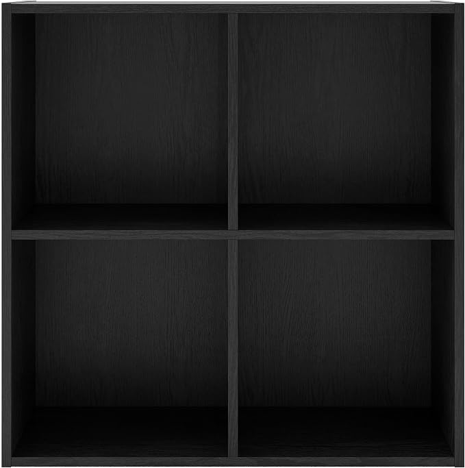 Homes: Inside + Out Apexa 4-Cube Storage Organizer Shelves, Stackable Wood Bookcase Fits Cubby Bins for Organization, Dorm Teen Room Decor & Home Office, Black