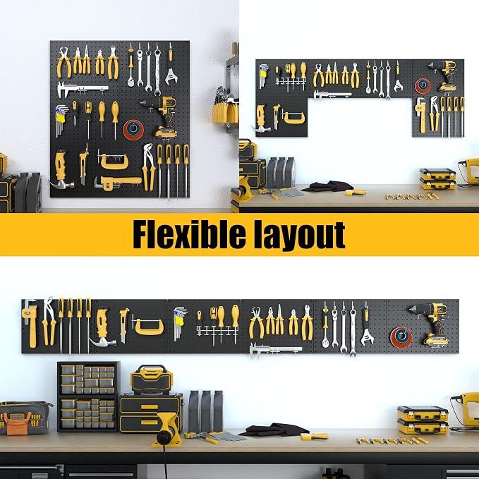 Spampur Peg Board, 6 Pack Metal Pegboard Panels with 50 Hooks | Black Pegboards Wall Organizer Heavy Duty Peg Board for Walls Home, Garage Tool Storage, Office Organization, Craft Room