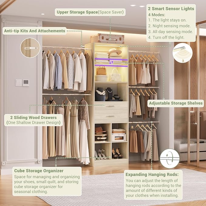 Besiost Closet System, Built in, Not Free Standing, Enclosed Storage Volume: 2.58 ft³, Greige Oak
