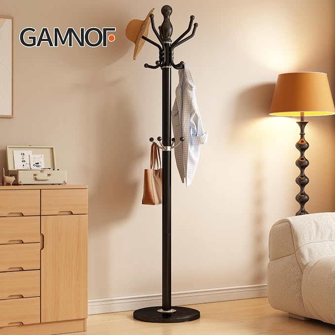Metal Coat Rack Stand Coat Rack Freestanding with 360° Rotary,Black | Modern Coat Rack with 360° Rotary Design Sturdy Heavy Duty Hall Tree Hats Hanger Holder Stand 14 Hooks for Hallway Office