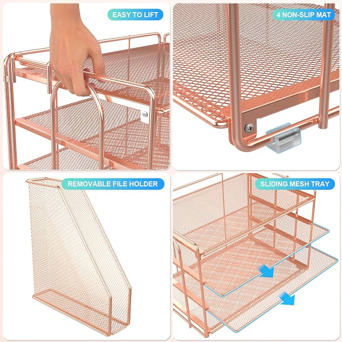 gianotter 4-Tier Paper Organizer With Magazine Holder, Desk Organizers and Accessories, Desk Accessories & Workspace Organizers, File Organizer for Office Supplies Storag (Rose Gold, 4-Tier)