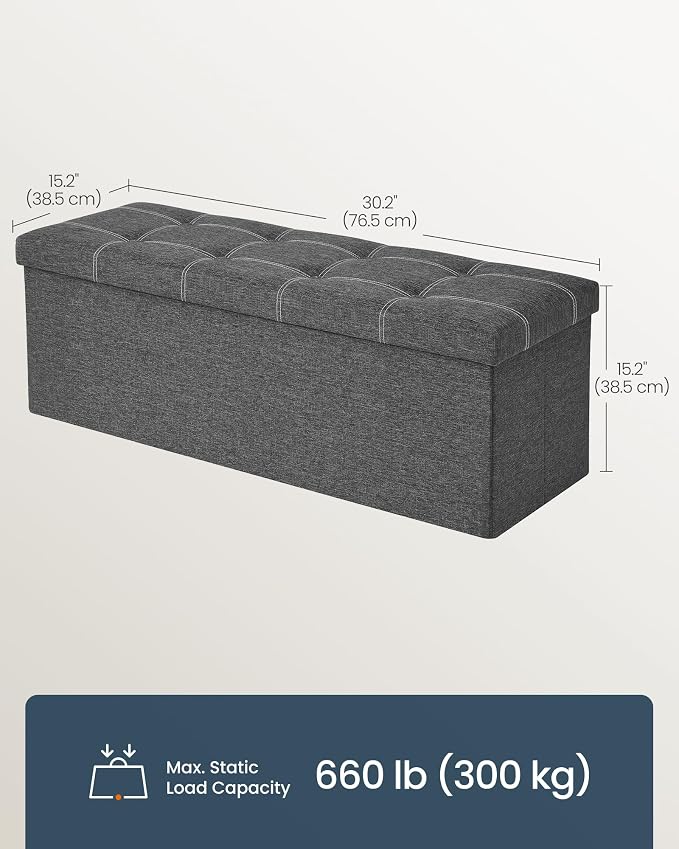 SONGMICS Home Storage Ottoman, 35 Gallons End of Bed Bench, 15.2 x 43.2 x 15.2 Inches, for Bedroom, Entryway, Living Room, Dark Gray
