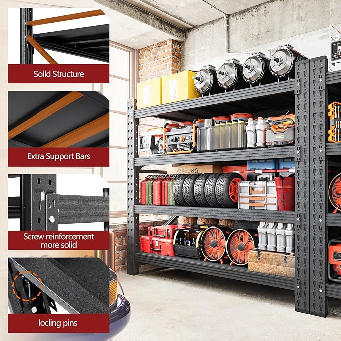 RAVIGIN 3000LBS Storage Shelves,40" W Garage Shelving Heavy Duty Metal Adjustable Garage Shelves, Shelving Units Industrial Shelving for Warehouse,40" W x 20" D x 60" H,Black
