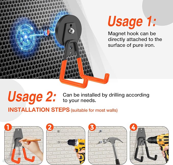 Extra Strong Magnetic Hooks for Hanging Heavy Duty, 2.6in Large Industrial Magnet Hooks, Magnetic Hook with Anti-Slip Coating, Storage Utility Magnetic Holder for Garage Shelve and Garden Tools
