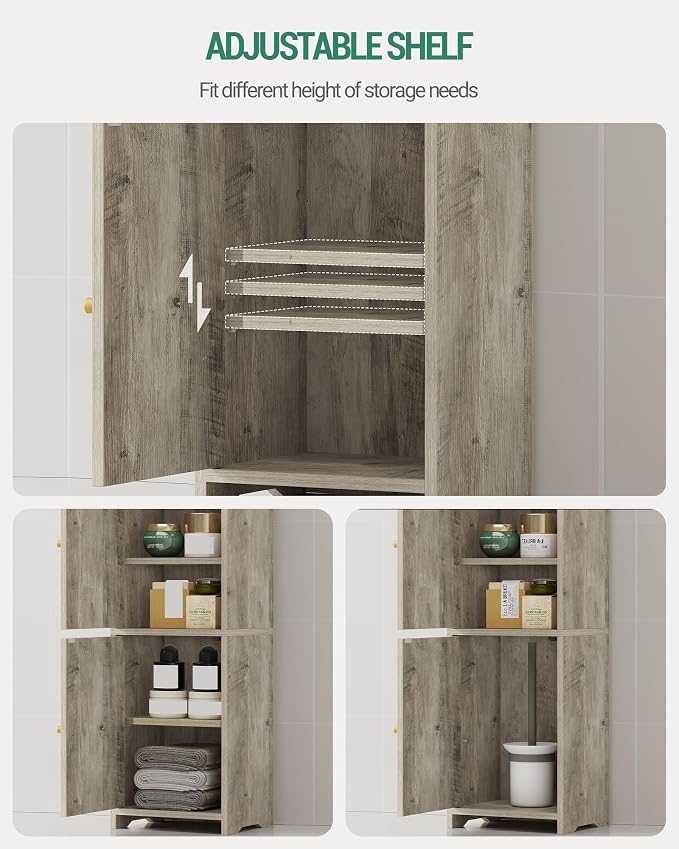 Hzuaneri Bathroom Storage Cabinet, Small Corner Floor Cabinet with 2 Doors | Narrow Toilet Paper Cabinets with Adjustable Shelf, Bathroom Organizer for Small Spaces, 7.9" D x 9.8" W x 29.5" H Greige