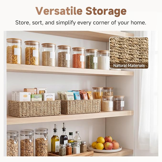 StorageWorks Toilet Paper Basket, Bathroom Basket Organizer for Storage | Long Narrow Wicker Seagrass Storage Baskets for Tank Topper, Decorative Toilet Tank Basket for Bathroom, Pantry, 2-Pack