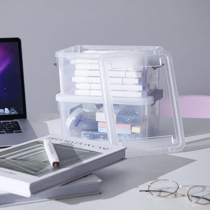 Small Storage Bins with Lids 3.2 QT Plastic Storage Containers for Organizing Stackable Clear Storage Boxes,Clear White(6 Packs)