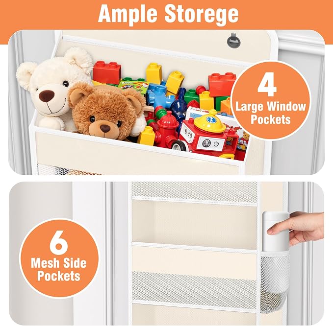 Over The Door Organizer Storage Large Capacity Hanging Bedroom Storage | 4 Shelves, 40 LB Capacity, Foldable Mesh Design, Clear Window, Sturdy, Large Storage Organizer for Nursery, Pantry & Closet