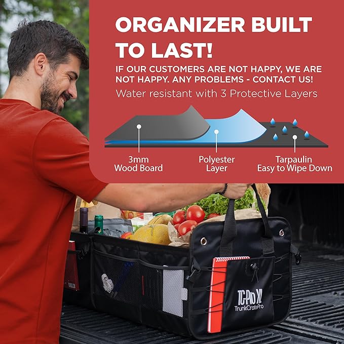 Car Trunk Organizer for SUV, Truck & Auto Cargo Storage, Black, XL | Fits Cars, SUVs & Trucks 6 Adjustable Compartments Non-Slip Base & Securing Straps Foldable 11 Pockets Car Accessories