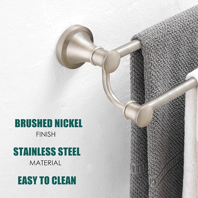 Hoimpro Double Towel Bar Towel Rack for Bathroom Wall Mount Brushed Nickel | Adjustable 16-26 In,Wall Mounted Towel Holder, Stainless Steel, Rustproof, Towel Bar Rod Hanger Hardware Accessories Hotel
