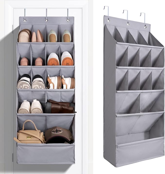 FENTEC 1 Pack Over-the-Door-Shoe-Organizers,Hanging Organizers with Large Pocket Shoe Holder Hanging Shoe Rack for Closet Shoe Organizer for Wall, Over Door Organizer with 15 Pockets Gray