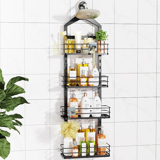 ODesign 4 Tier Adjustable Shower Organizer Hanging Over Showerhead Black | Shower organizer hanging,no drilling required,comes with removable hook and storage box, suitable for indoor showers