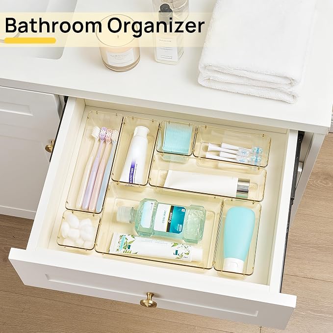 Vtopmart 25 Pack Plastic Drawer Organizers with Non-slip Rubber Pads | 4-Size Versatile Makeup Organizer, Storage Containers Small Bins for Makeup, Jewelries, Bedroom, Kitchen Utensils and Office