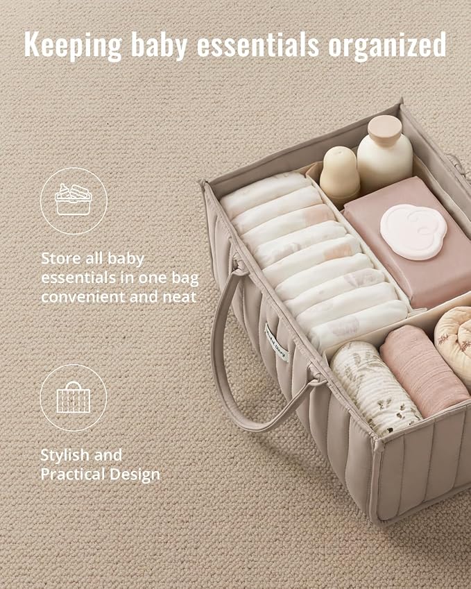 Blissful Diary Baby Diaper Caddy Organizer, Stylish Storage Basket for Newborn Essentials and Diaper Station, Gift for Baby Shower and Registry Must-Have, Sand