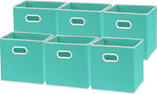 Simple Houseware 11-Inch Foldable Cube Storage Bins with Handles, Turquoise | 6-Pack Lightweight & Durable Structure Fabric Cubes Organizer for Closet or Shelves