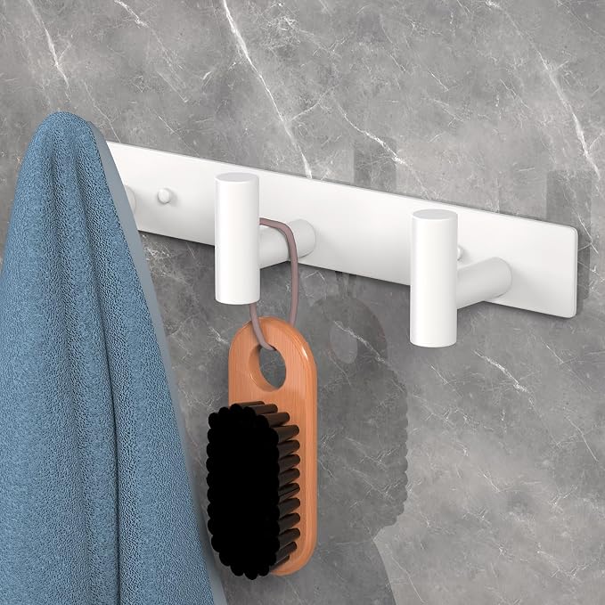 PMMASTO Stainless Steel Coat Rack Wall Mounted, Heavy Duty Metal Hook Rail for Hanging Coats Hats Towels Robes Bags, Modern Wall Hooks Organizer (White, 3 "T Hooks, 1PACK)