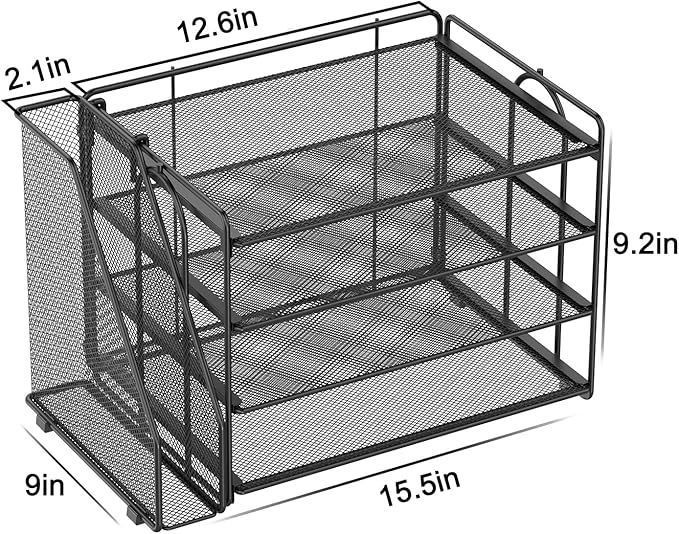 Spacrea 4-Tier Paper Organizer for Desk with File Organizer | Desk Organizers and Accessories Desk Accessories & Workspace Organizers for Office Supplies (Black)