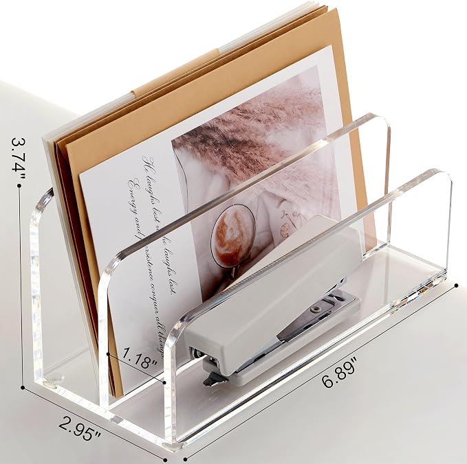 SANRUI Acrylic Mail Sorter Desktop Organizer Holder, 2 Compartments Clear | Small File Script Letter Office Document Storage for Desk Bill Filling Envelope Holder Office, Home, School Desk Organization