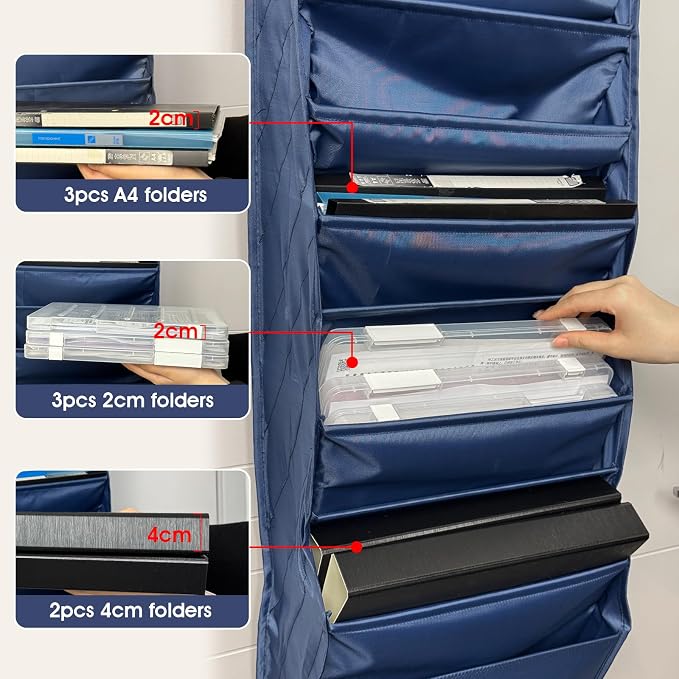 Over Door Hanging File Organizer, 10 Extra Large Pockets (Blue) | Wall file organizer, 10 extra large pockets, heavy-duty fabric. Hanging folders for mail, magazines.13.78"W × 51.18"H