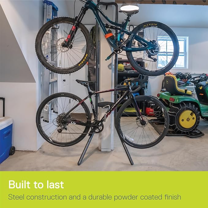 Rugged 2 Bike Rack for Garage & Home by Delta Cycle – No Drilling Required – Fully Adjustable Gravity Storage Rack for Any Style Bicycle – Leaning Wall Rack Holds Up to 100 lbs