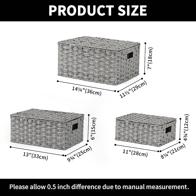 Granny Says Wicker Basket With Lid, Wicker Storage Baskets For Shelves | Woven Baskets With Lids, Wicker Baskets For Storage, Decorative Storage Boxes, Woven Stackable Basket with Lid for Organizing
