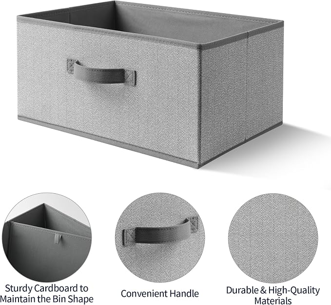 Storage Baskets, 15.7 Inch Woven Fabric Bins, Storage Cubes with Reinforced Handles, Organizer Bins for Closet Shelves, Foldable, for Toys, Clothes (2PCS/Grey-15.7*11*7.8inch)