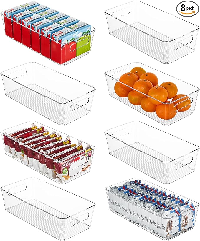 Vtopmart 8pcs Clear Storage Bins with Handles | BPA-free Plastic Storage Containers, Easy to Move, For Fridge Freezer, Pantry Cabinet Kitchen Organization, Built to Last
