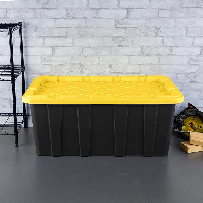 Sterilite 8-Pack Industrial Tote, Plastic Storage Container Bins with Lids, 38 Gallon - Heavy-Duty Organizing Containers for Closet, Bathroom, and Office