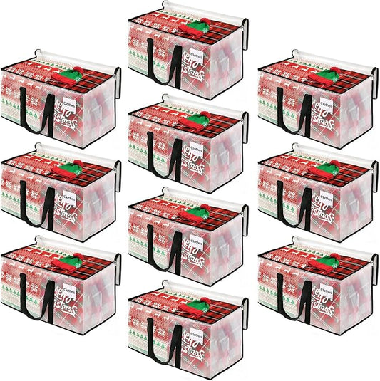 BlissTotes Moving Bags, 10-Pack Storage Bags, Moving Boxes Heavy Duty Extra Large, Moving Totes, Clear moving Bag, Reinforced Handles & Tag Pocket (93L)