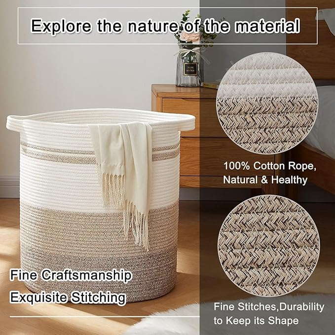 OIAHOMY 100L Laundry Hamper - Storage Basket with Handles, Decorative Woven Basket for Living Room, Toys Bin, Pillows, Blankets, Clothes - 19x21in - Gradient Yellow