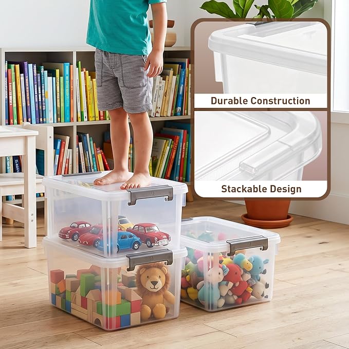 Citylife 17 QT Plastic Storage Bins with Latching Lids Stackable Storage Containers for Organizing Large Clear Storage Box for Garage, Closet, Kitchen, 4 Packs