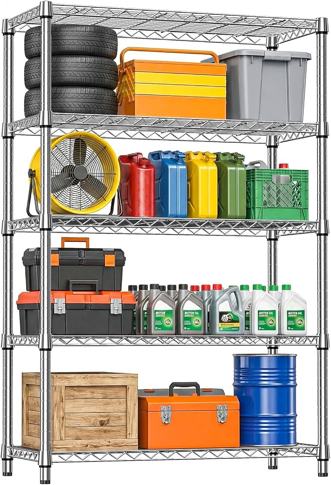 IZEUK 5-Tier Metal Storage Shelving Unit, Heavy Duty Chrome Wire Rack, Adjustable Shelves, 1750 lbs, 17.7" D x 47.2" W x 72.3" H, Garage Storage, Kitchen Pantry Organizer, Basement & Laundry Shelf