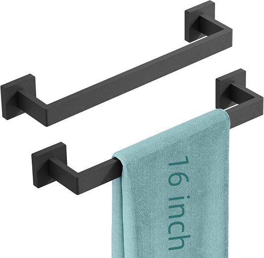 Bathroom Towel Bar, Towel Racks for Bathroom Wall Mounted Black | 16 Inch Stainless Steel Towel Rod Modern Home Decor,Matte Black Towel Holder Bathroom Accessories 2 Pack