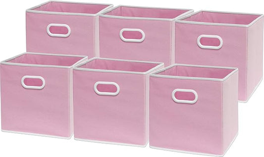 Simple Houseware 11-Inch Foldable Cube Storage Bins with Handles, Pink | 6-Pack Lightweight & Durable Structure Fabric Cubes Organizer for Closet or Shelves