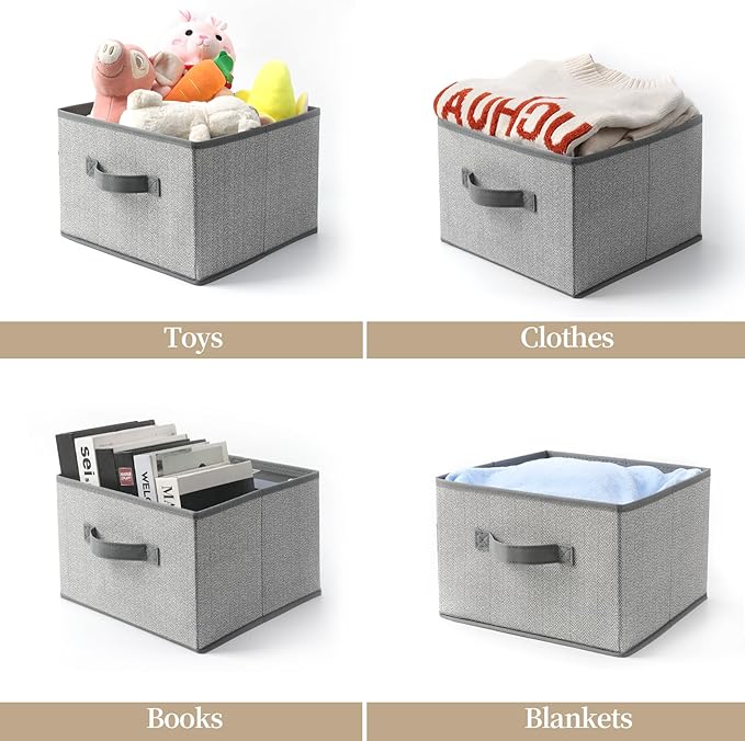 Storage Baskets, 11-Inch Woven Fabric Bins, Storage Cubes with Reinforced Handles, Organizer Bins for Closet Shelves, Foldable, for Toys, Clothes (3PCS/Grey-11*11*7.8inch)