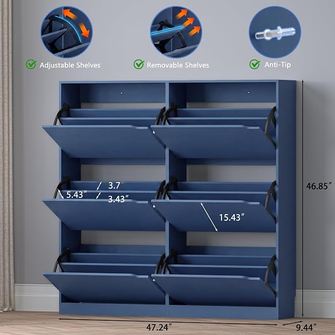 BORNOON Shoe Cabinet with 6 Flip Drawers, Slim Narrow Shoe Storage Cabinet, Freestanding Shoe Organizer for Entryway, Hallway, Foyer