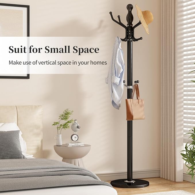 Metal Coat Rack Stand Coat Rack Freestanding with 360° Rotary,Black | Modern Coat Rack with 360° Rotary Design Sturdy Heavy Duty Hall Tree Hats Hanger Holder Stand 14 Hooks for Hallway Office