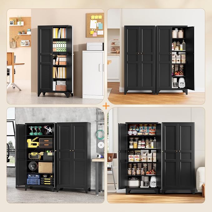 Yizosh Metal Pantry Cabinet,Tall Kitchen Pantry Storage Cabinet with Doors and Adjustable Shelves - 61" Black Cupboard Cabinet for Kitchen, Living Room,Dining Room,Home