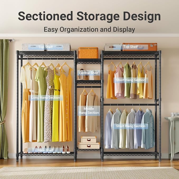 VIPEK Classic V6 Plus Wire Garment Rack, Dynamic Closet System Adjustable | Large Heavy Duty Metal Freestanding Clothing Rack 1120lbs Capacity, 7FT Wide Closet Organizer System for Bedroom, Black