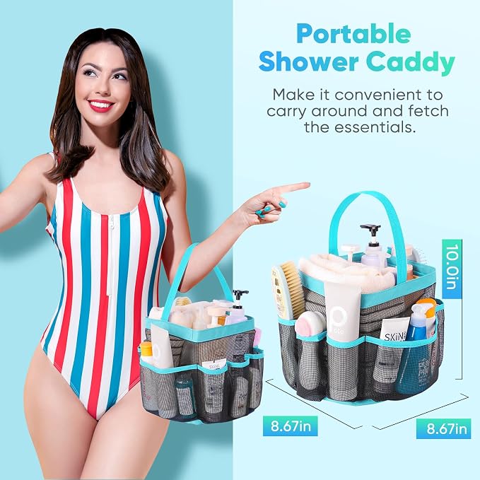 EUDELE Mesh Shower Caddy Portable for College Dorm Room Essentials, Shower Caddy Dorm with 9-Pocket Large Capacity for Beach, Swimming, Gym, Camping, Travel essentials