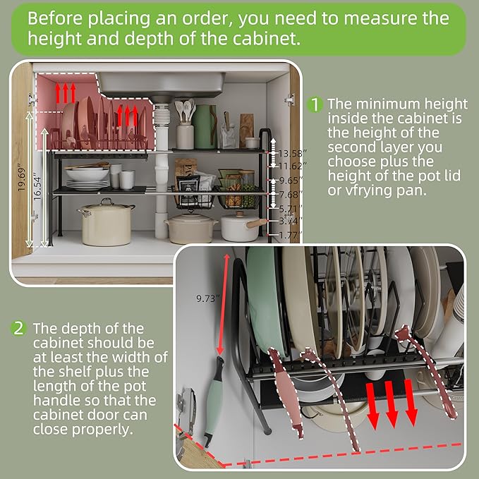 NETEL Expandable Under Sink Organizer，Pot and pan Organizer Under Cabinet | Pan Lid Organizer,Expandable Storage shelf with Pan Rack（7 Dividers）,2 Baskets and 4 Panels,Adjustable partition height