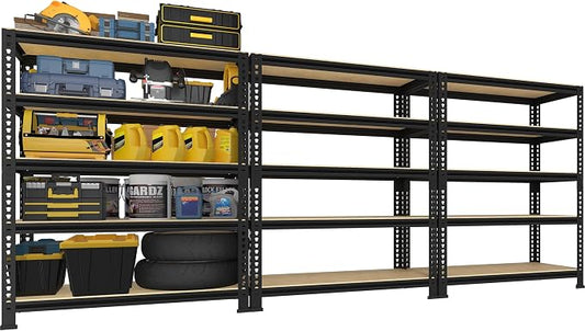 PrimeZone Garage Storage Shelves, 5 Tier Adjustable Metal Shelving, 3 Pack | 31.5"W x 16"D x 63"H, Power-Coated Heavy Duty Steel Frame, Detachable, Freestanding Shelf for Kitchen, Pantry, Basement, 3PCS