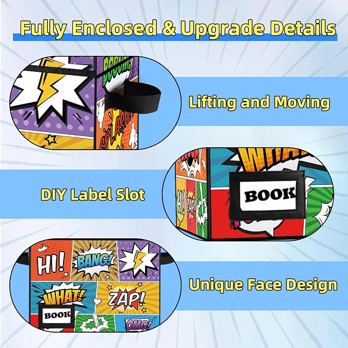 Comic Book Storage Box, 15.8" X 7.8" X 11.8", Heavy Duty Collapsible Holds 160-180 Comic Book Bin Container Holder Shelf(Cartoon Colorful)