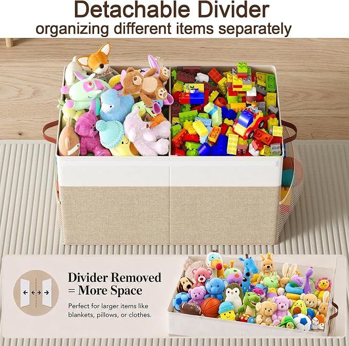 Large Toy Storage Box with Lid Upgraded Toy Storage Chest Organizer with Divider Foldable Toy Bin for Kids Boys Girls Playroom Nursery Bedroom (25"x13"x16")