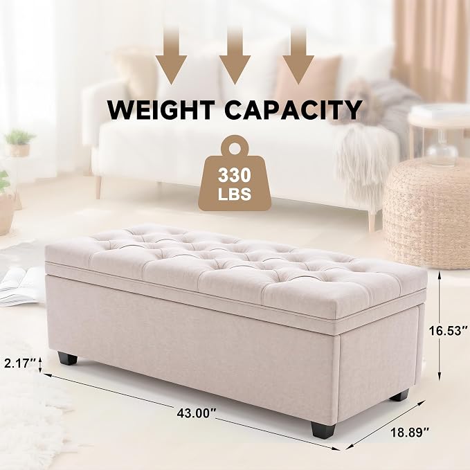 Mangodan 43 Inch Storage Ottoman, Tufted Ottoman with Storage | End of Bed Ottomans for Living Room, Bedroom, Modern Entryway Benchs