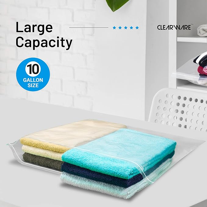 15 Count - Large Storage Bags With Zipper Top, 10 Gallon Size 24" x 24", Extra Large Plastic, For Clothes, Travel, Moving, BPA-Free, Heavy Duty 3-Mil Thick