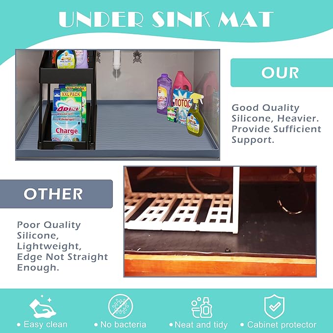 URMONA Waterproof Silicone Under Sink Mat 31'' x 22'' Shelf Liner for Kitchen and Bathroom, Cabinet and Counter Protector, Storage and Organizers, Litter Mat, Pet Cat Puppy Essentials(Brown)